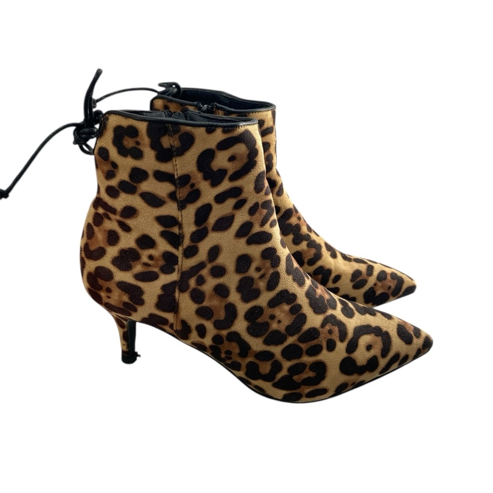 Catherine Malandrino Pointed Toe Leopard Kitten Heel Ankle Booties 8 Tan Zipper